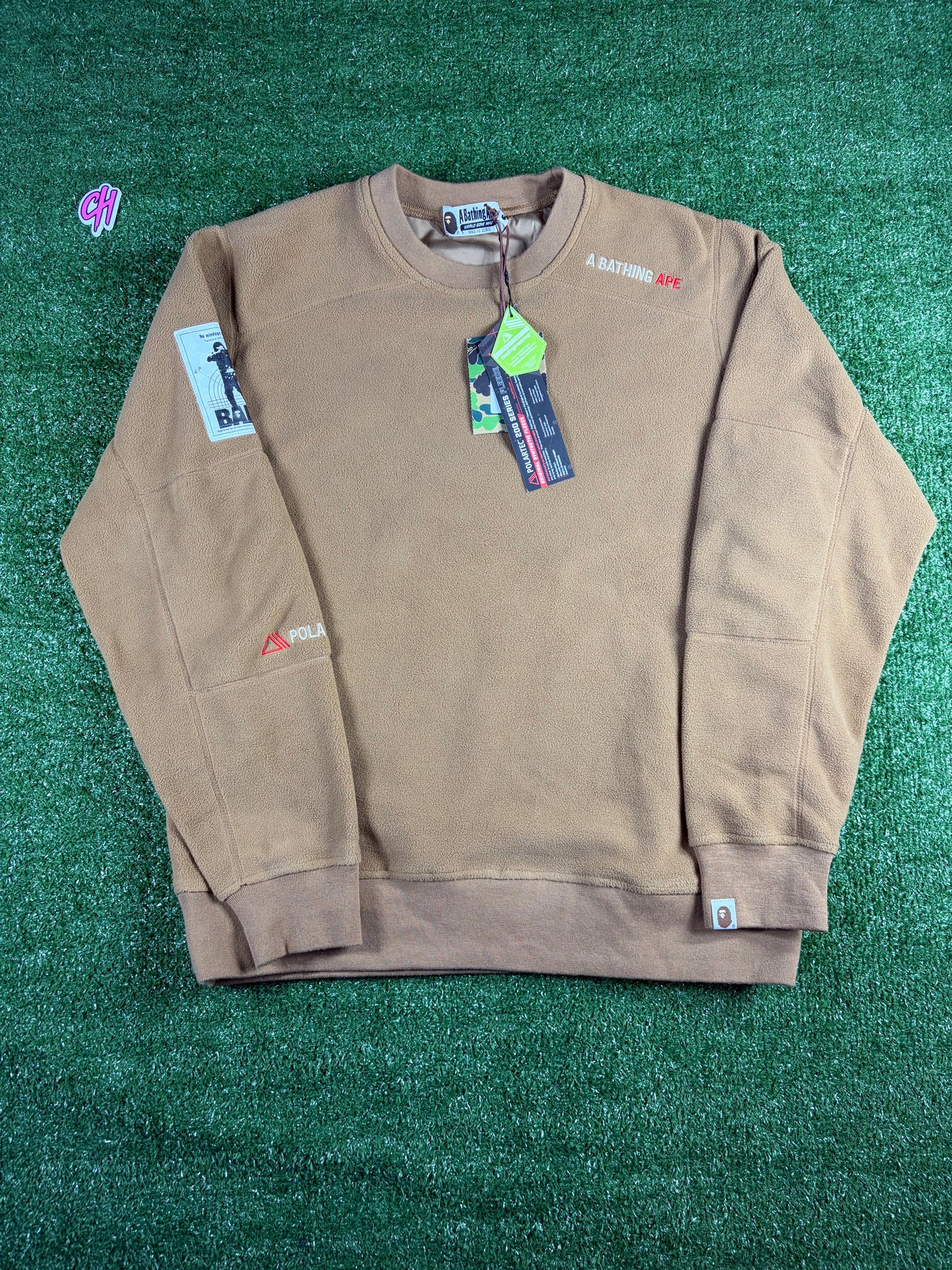 BAPE PolarTech Wide Fit Beige Crewneck Size Large