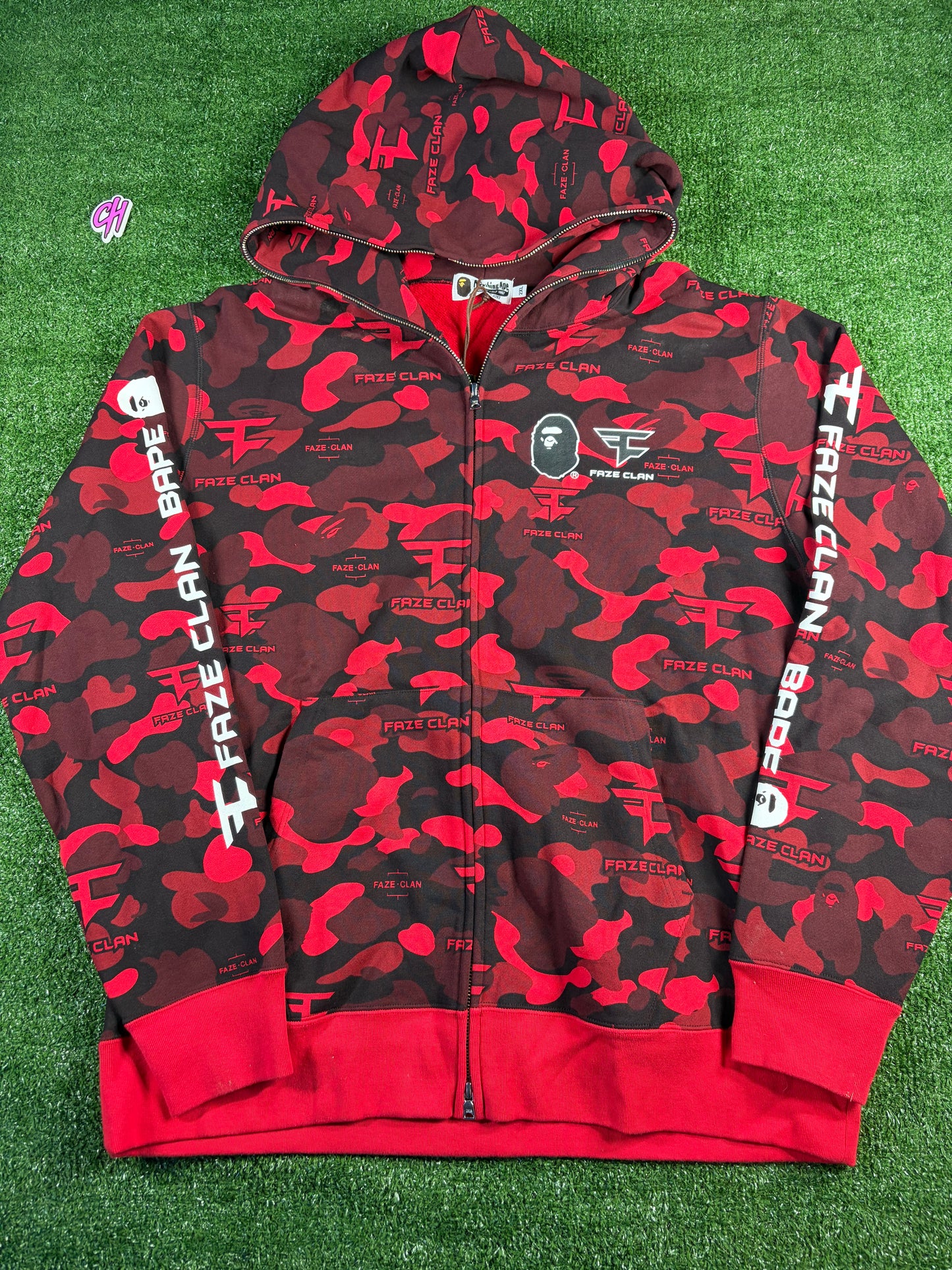 BAPE x Faze Clan Red Camo Full Zip Hoodie Size XXL