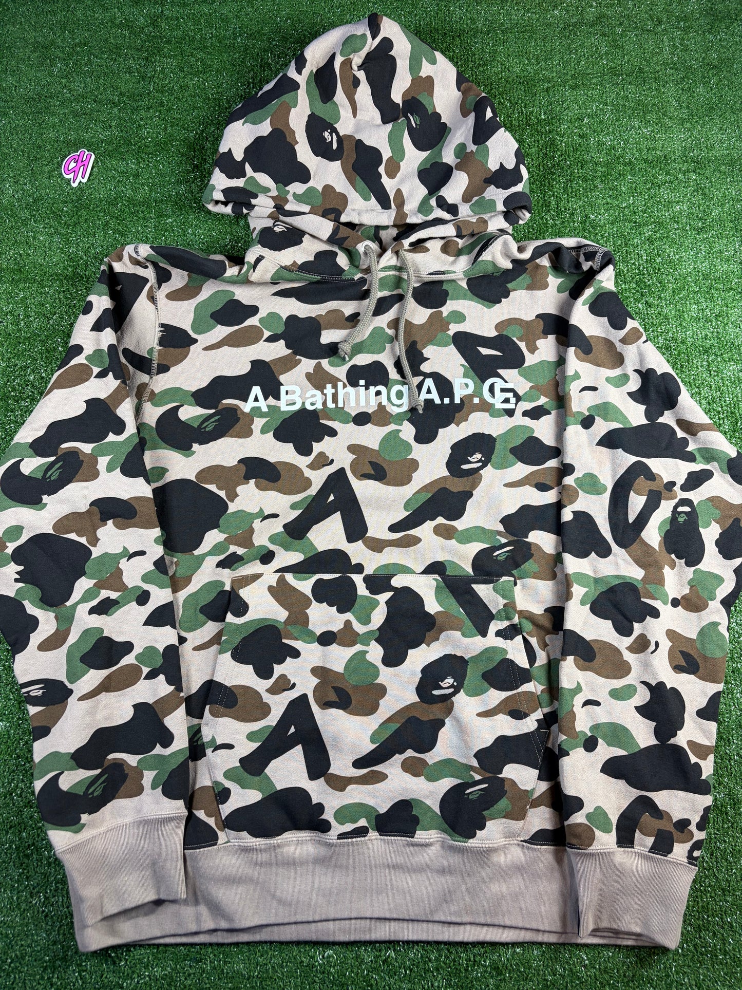 BAPE x A.P.C. Beige Camo Pullover Hoodie Size XXXL