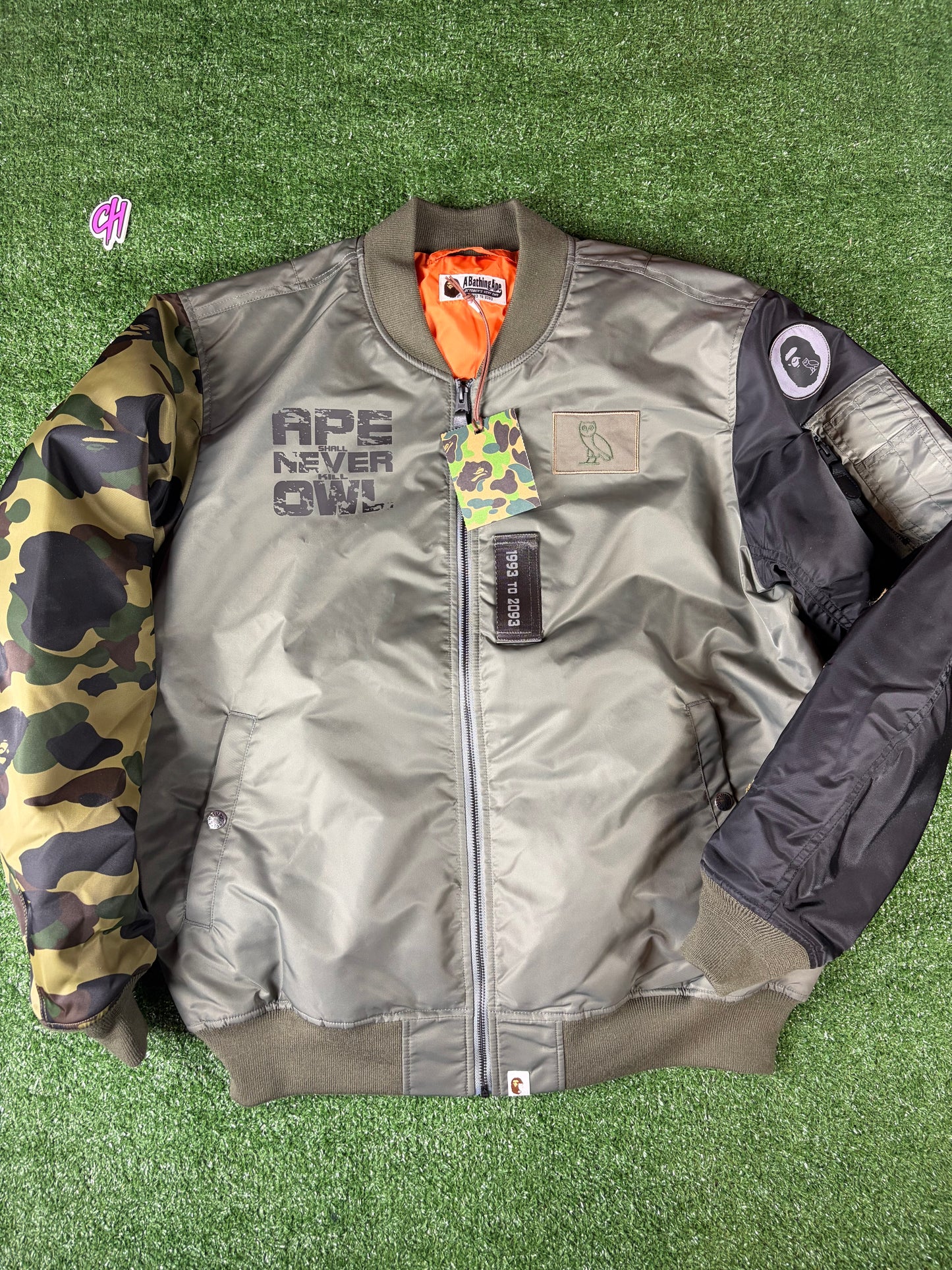 Bape X OVO Dark Green MA-1 Bomber Jacket Size XXL