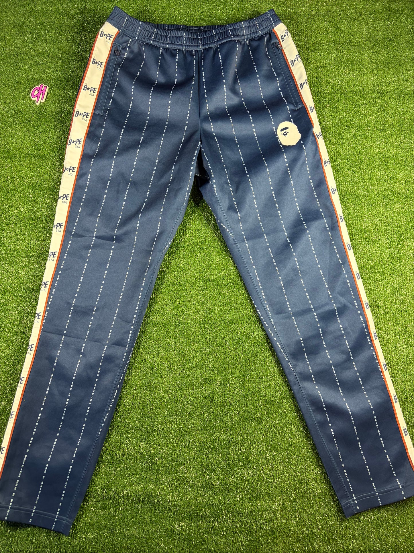 BAPE Text Stripe Jersey Navy Track Pants Navy Size XL