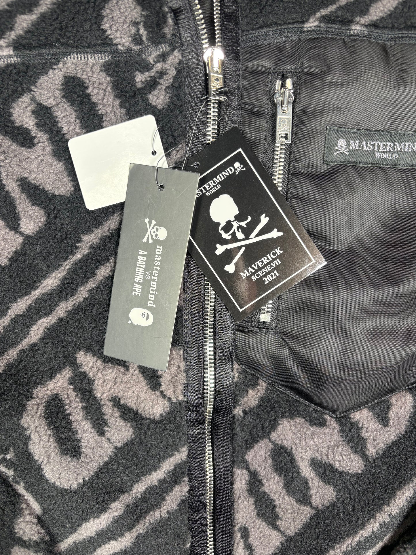 Mastermind Vs. Bape 'All Over' Black Sherpa Blouson Size Large (MSRP: $2,275)