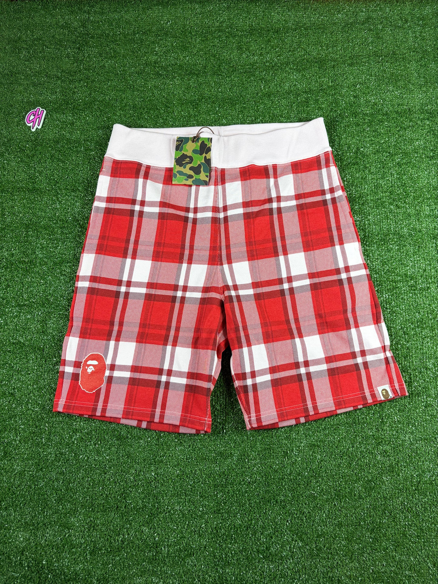 BAPE London Exculsive Red Check Sweatshorts Size XL