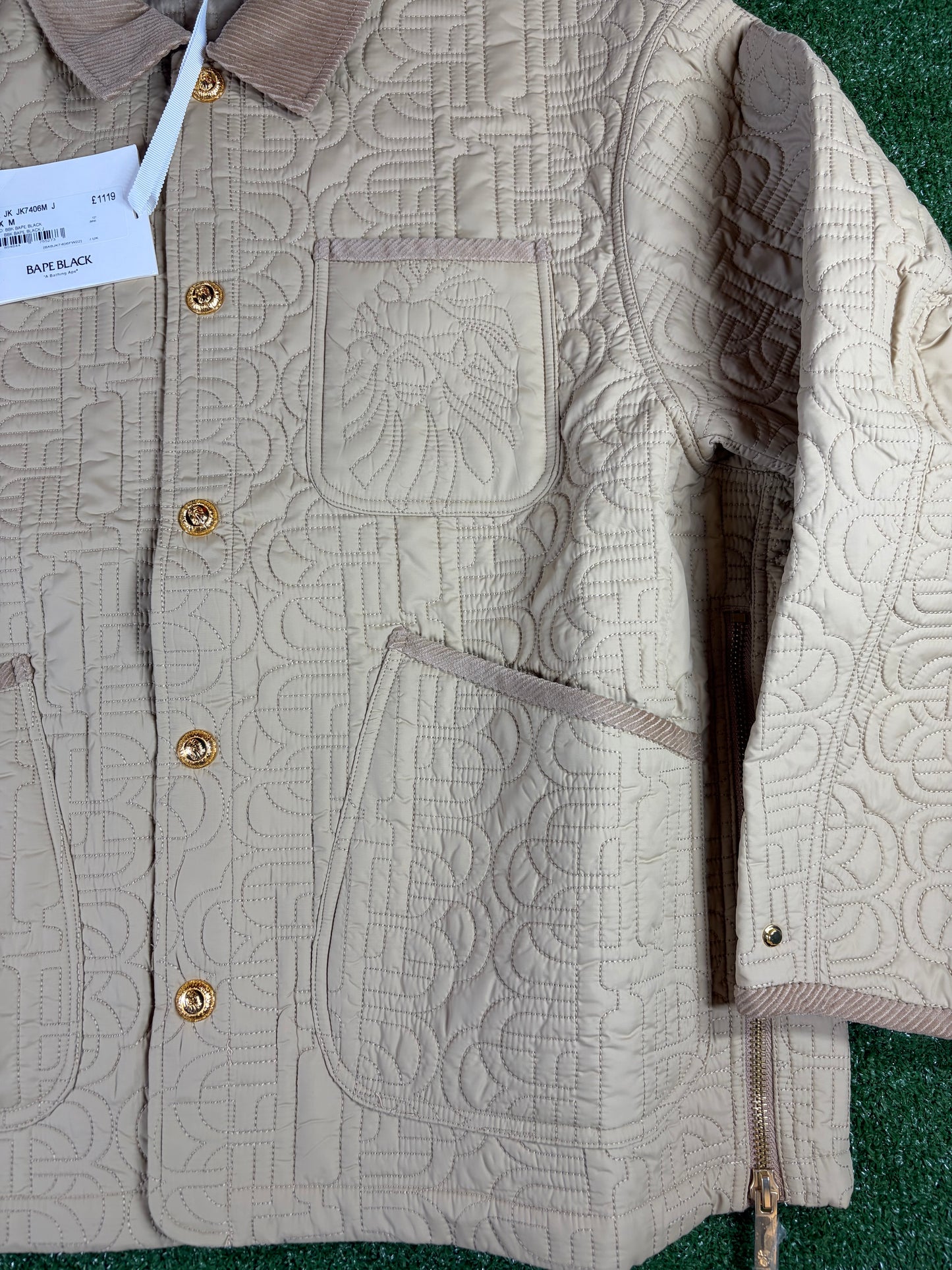 Bape Black Beige Quilted Collared Jacket Size Medium