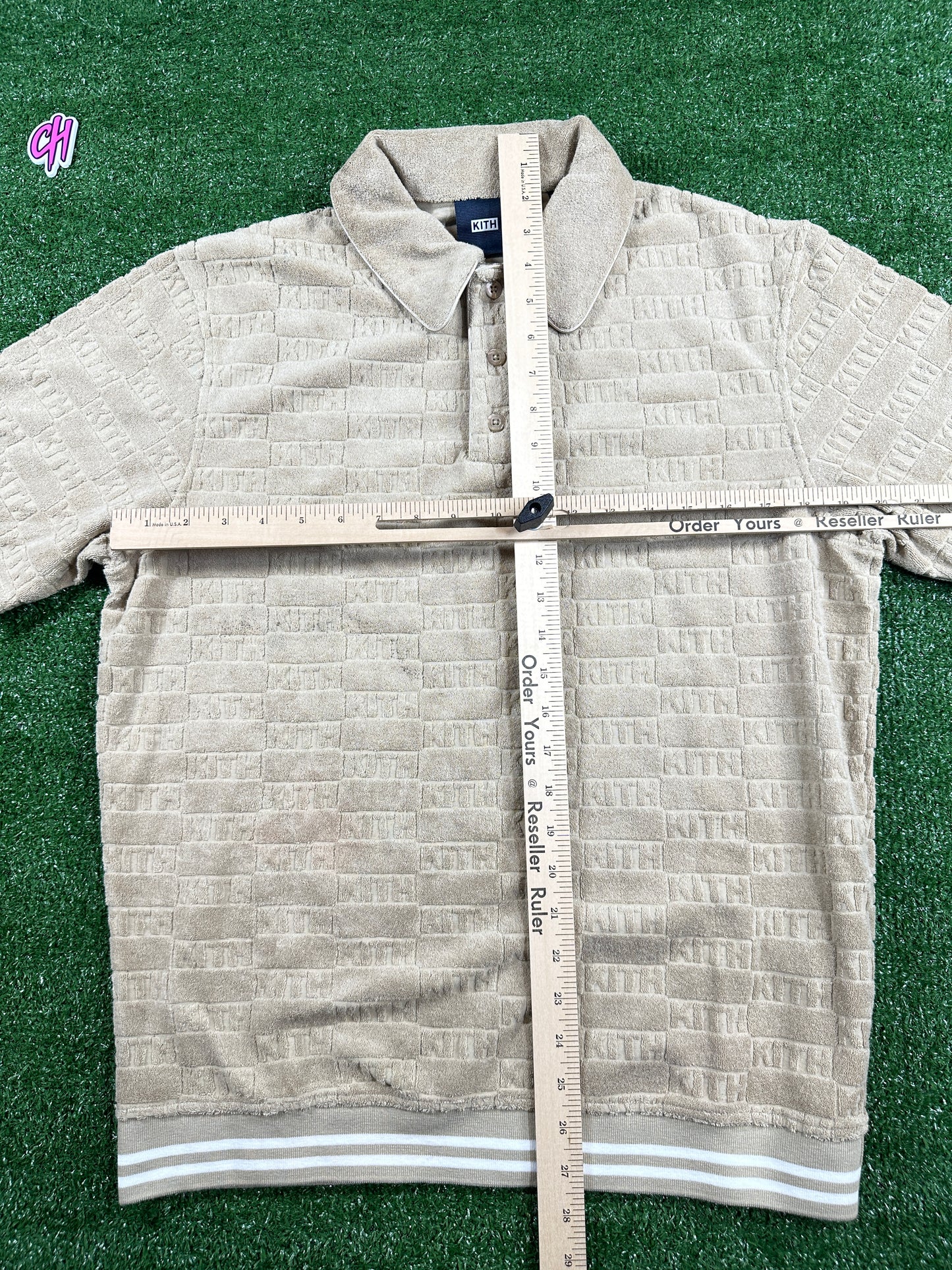 Kith Graham Velour Beige Men's Polo Shirt (STAINED) - Size Small