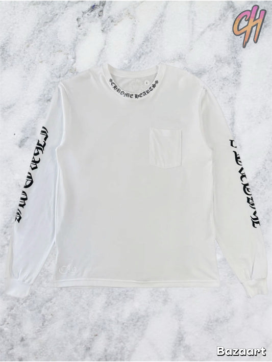 Chrome Hearts Neck Logo Long Sleeve Pocket Crew T-shirt White