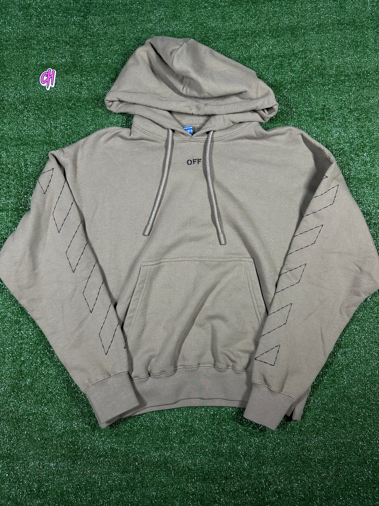 Off-White Brown 'Embroidered Arrows' Cotton Pullover Hoodie - Size Small