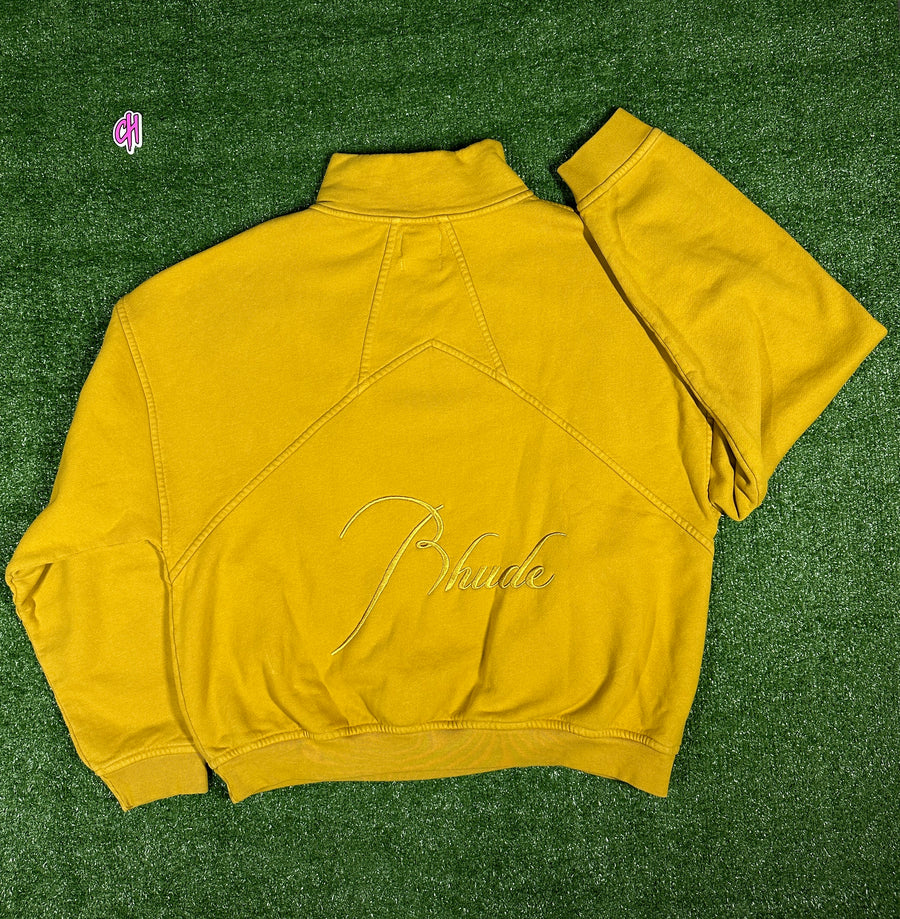 RHUDE Authentic Men's Mustard Heavyweight Embroidered Quarter Zip Sweatshirt SM - MSRP: $750