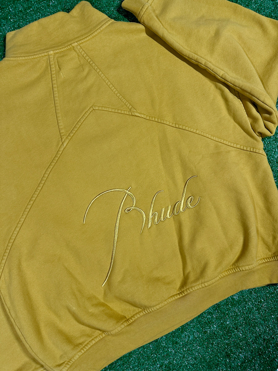 RHUDE Authentic Men's Mustard Heavyweight Embroidered Quarter Zip Sweatshirt SM - MSRP: $750
