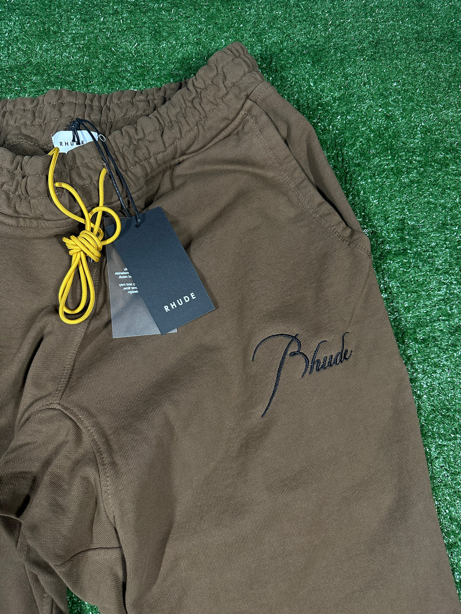 RHUDE Authentic Men's Brown Heavyweight Embroidered Logo Sweatpants SM MSRP: $765