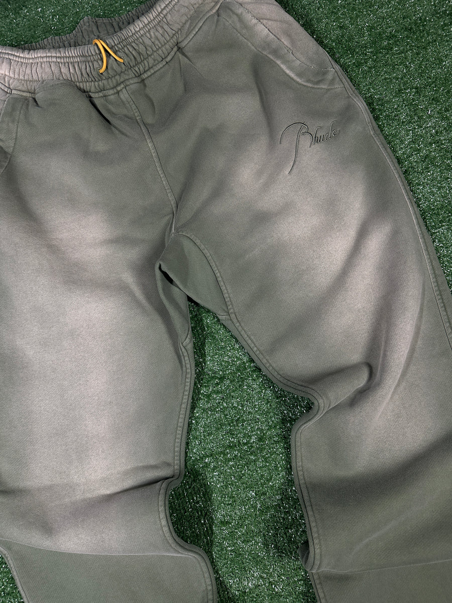 RHUDE Authentic Men's Sundry Olive Heavyweight Embroidered Logo Sweatpants SM MSRP: $765.00