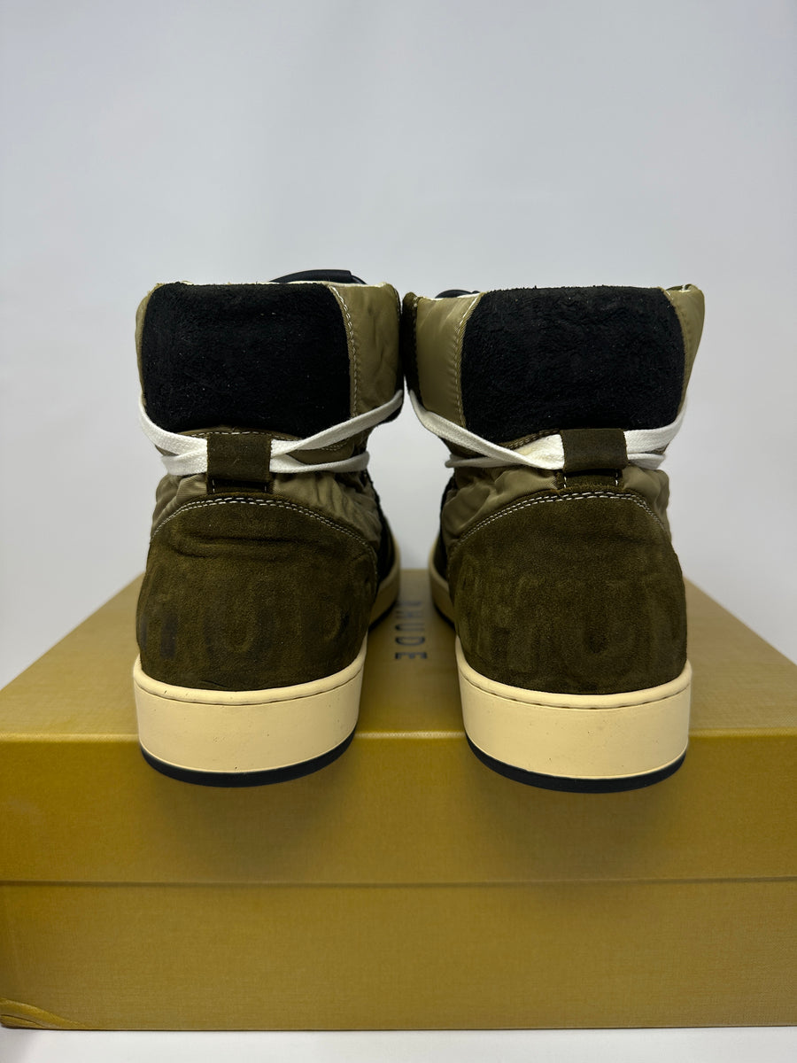 RHUDe Authentic Rhecess Hi Sneaker -2 Tone Olive- MSRP:$685.00 Size 9 Mens Shoe