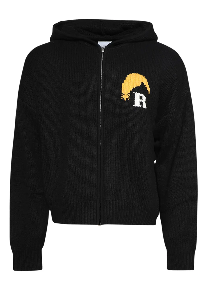 Rhude Moonlight Knit Zip Up Hoodie 'Black/Cream/Yellow' MSRP $2,233
