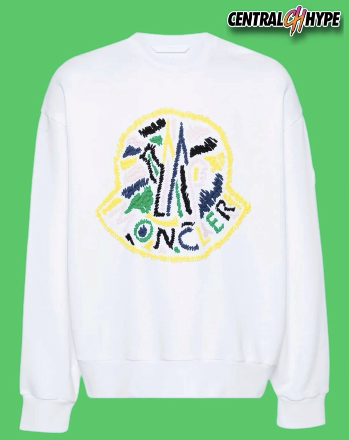 Moncler Logo Embroidered Cotton Crewneck White Multi Color