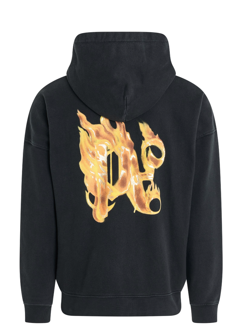 Palm Angels Back Burning Monogram Hoody Black/Gold Size XL