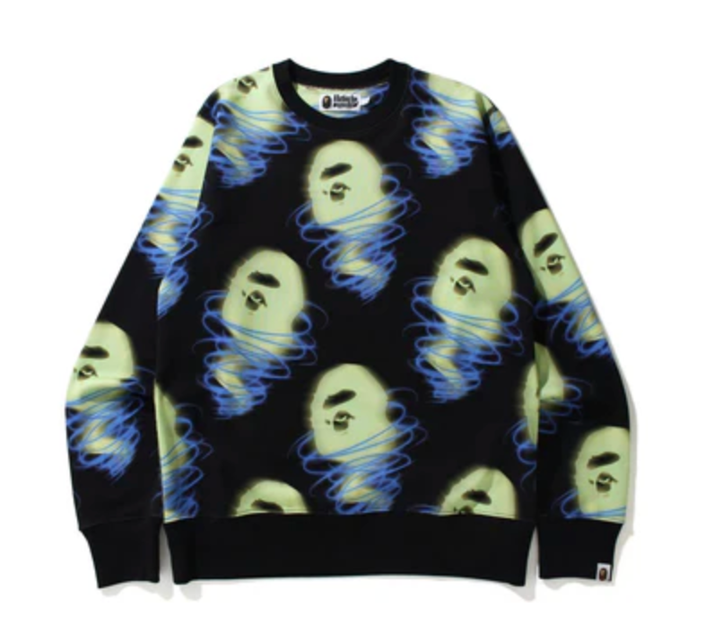 A Bathing Ape BAPE Storm Crewneck Black Size Medium Mens GLOW IN THE DARK!