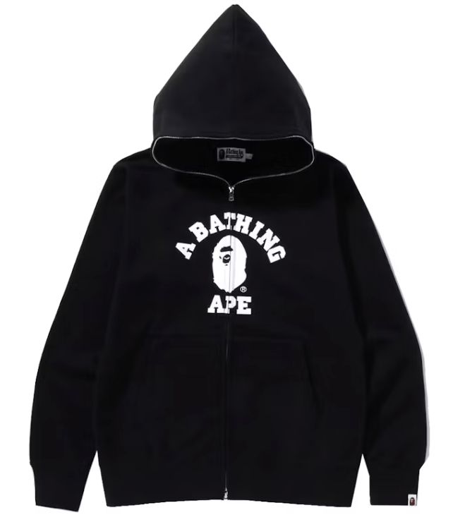 BAPE College Full Zip Hoodie Black Size XL Mens
