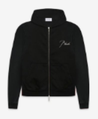 Rhude Zip Up Embroidered Logo Hoodie Vintage Black
