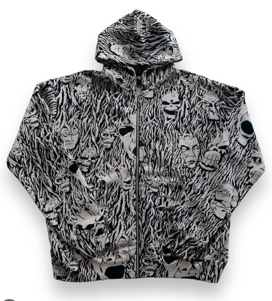 NEW Warren Lotas Exclusive 'Wall of Flesh' Beige & Black Zip-Up Hoodie XXL