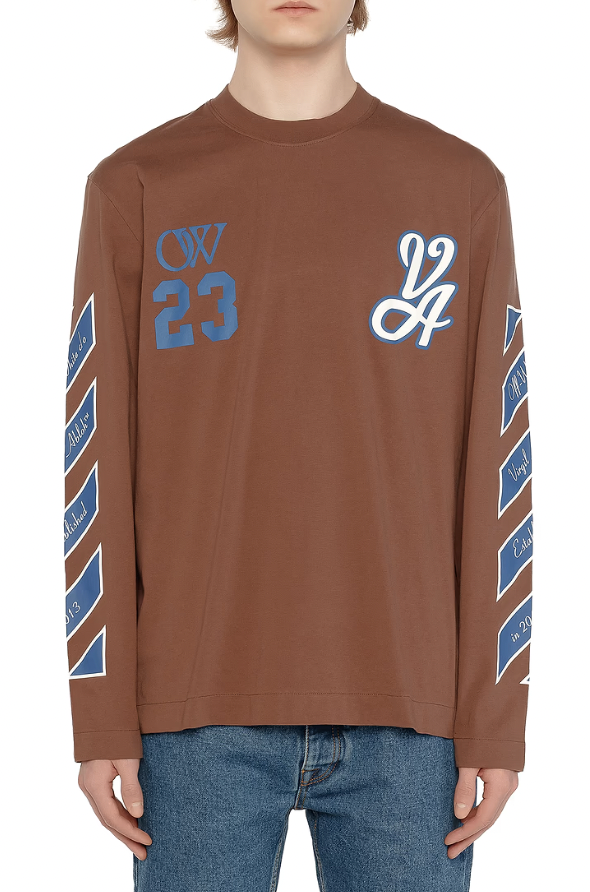 Off-White Exclusive Varsity Skate 23 Logo Brown Longsleeve Shirt MD
