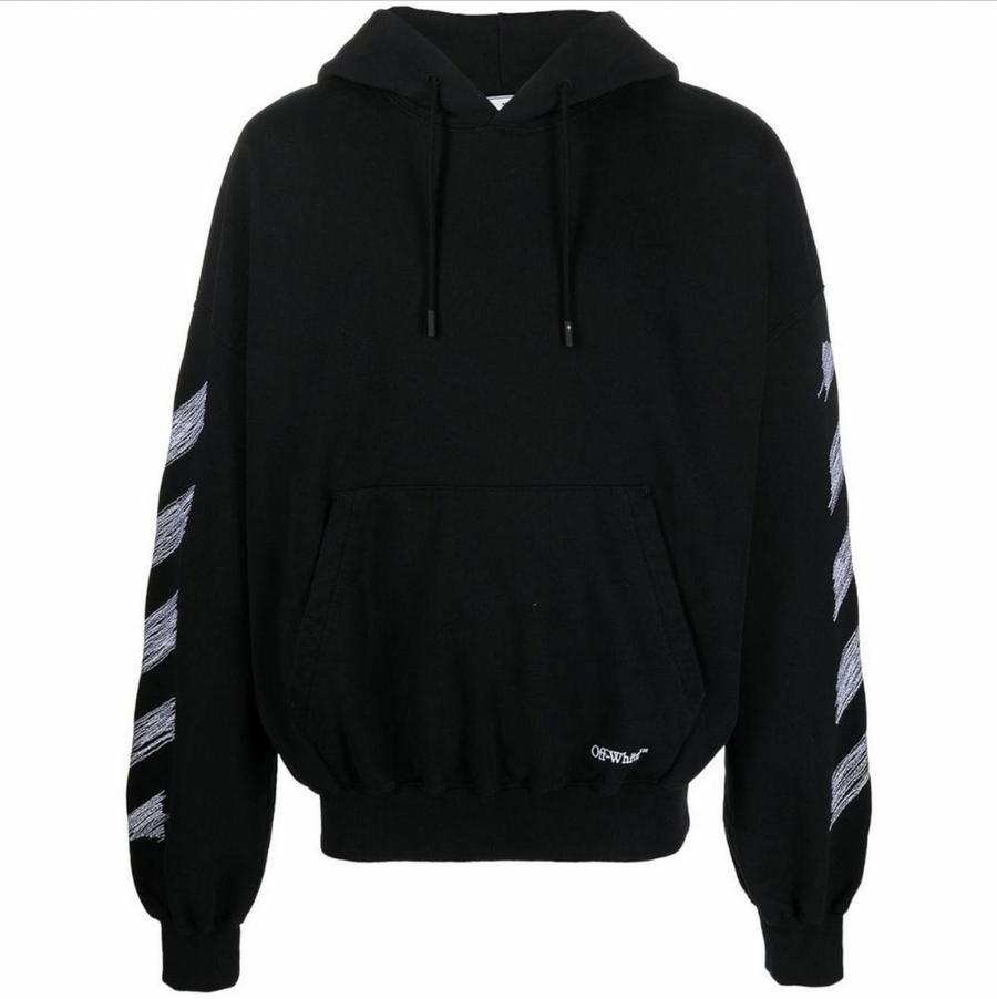 OFF-WHITE Scribble Diagonal Boxy Black Pullover Hoodie MD