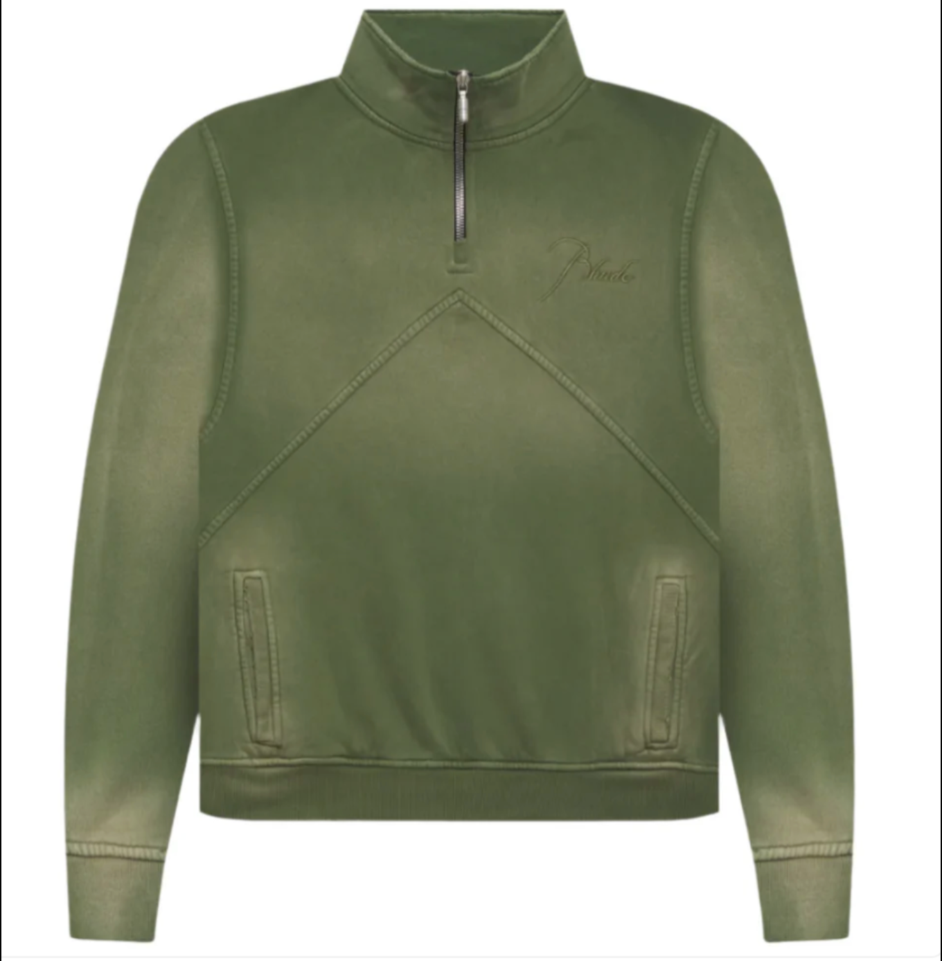 RHUDE Authentic Men's Sundry Olive Heavyweight Embroidered Quarter Zip Sweatshirt LG - MSRP: $750