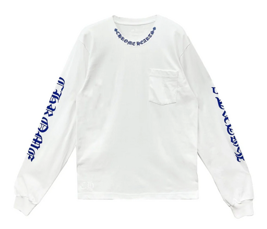 Chrome Hearts Blue Neck Logo White L/S Shirt - Size Medium Brand New