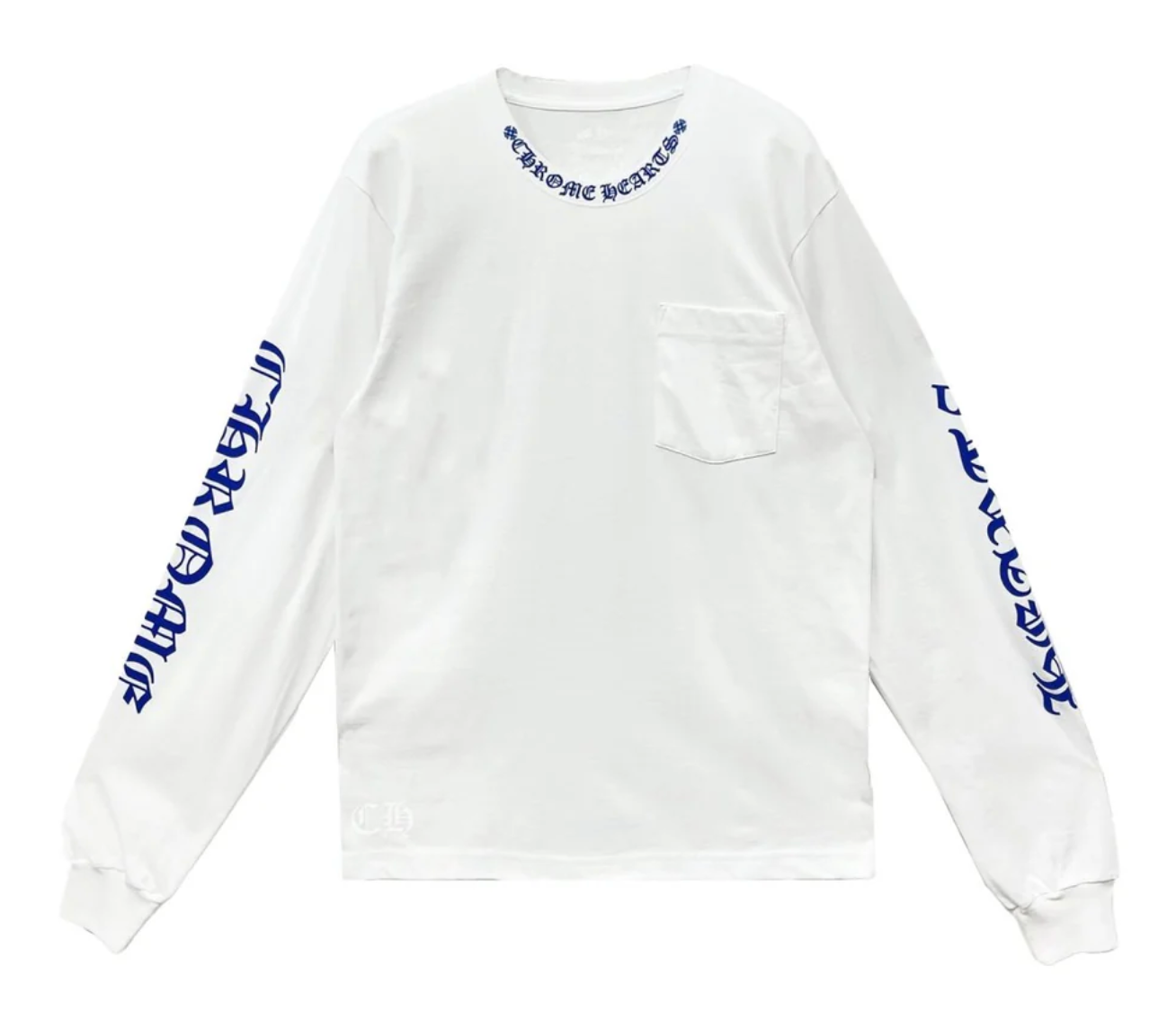 Chrome Hearts Blue Neck Logo White L/S Shirt - Size Medium Brand New