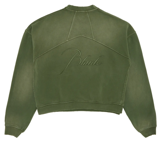RHUDE Authentic Men's Sundry Olive Heavyweight Embroidered Quarter Zip Sweatshirt XXL - MSRP: $750