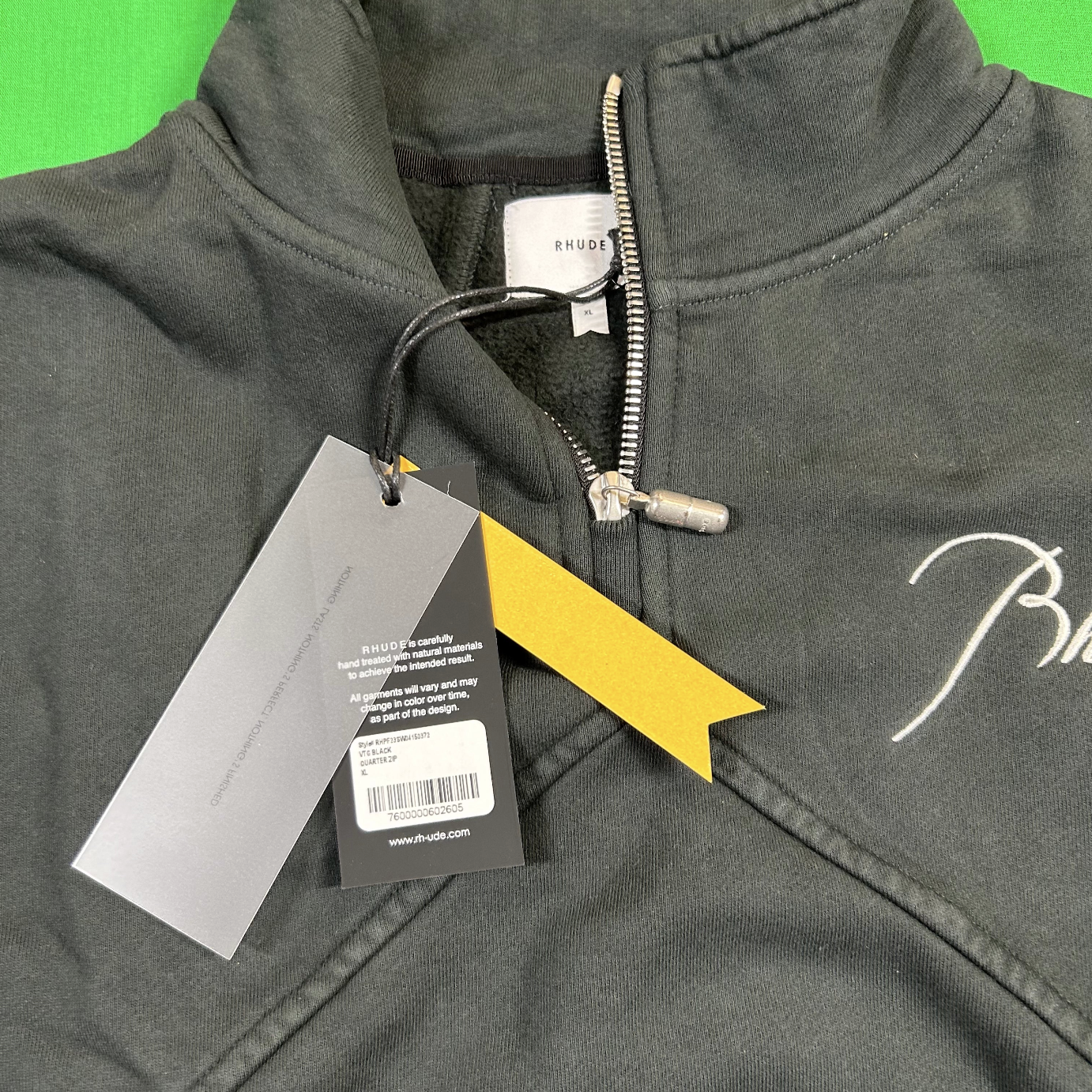 RHUDE Authentic Men's Vintage Black Heavyweight Embroidered Quarter Zip Sweatshirt MD - MSRP: $750