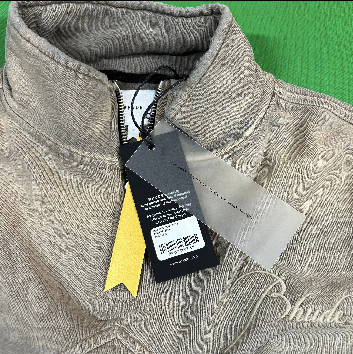 RHUDE Authentic Men's Sundry Elephant Heavyweight Embroidered Quarter Zip Sweatshirt XL - MSRP: $750