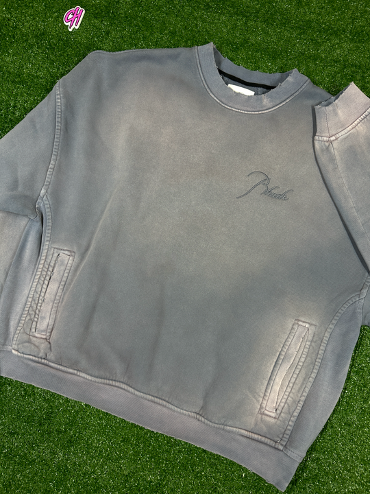 RHUDE Authentic Embroidered Crewneck Sweater-Sundry Steele- Size XS Mens MSRP:$680.00