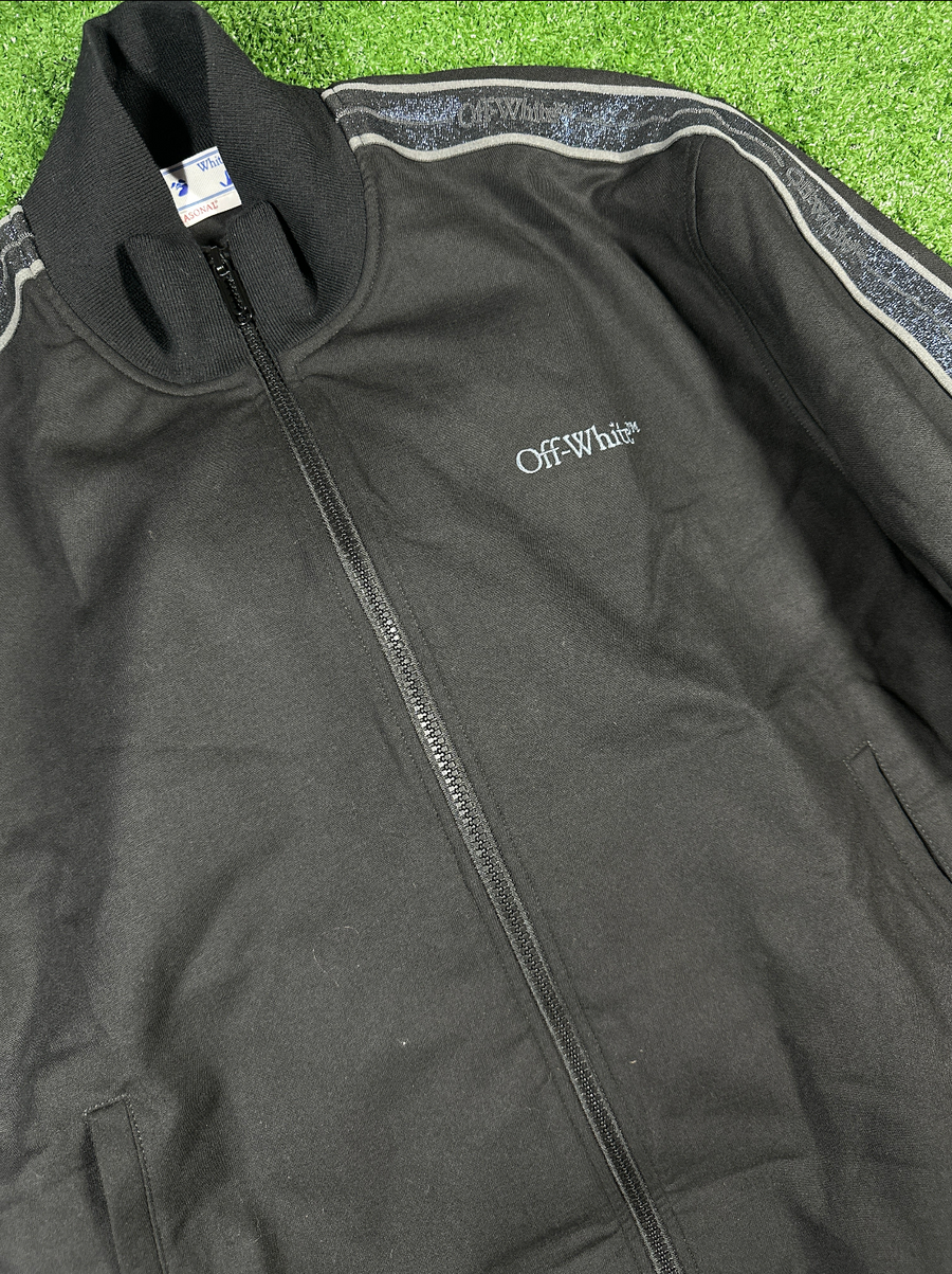 Off-White Full-Zip 'Shimmer Logo' Striped Bomber Jacket - Size XL