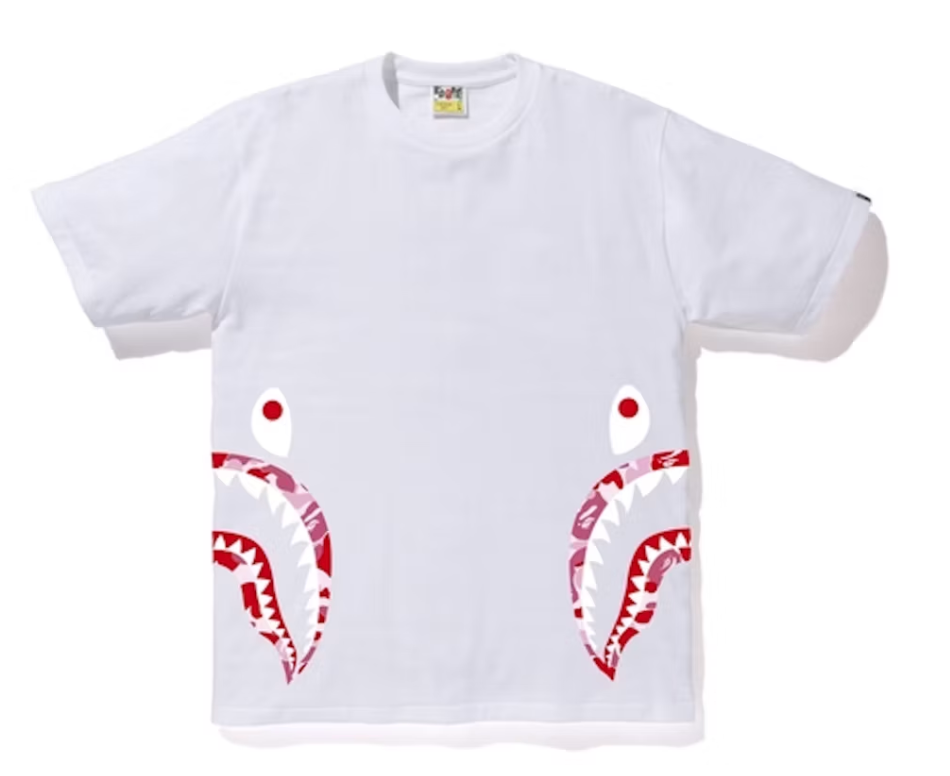 Bape Kids ABC Camo Side Shark Tee White x Pink Size 140 K