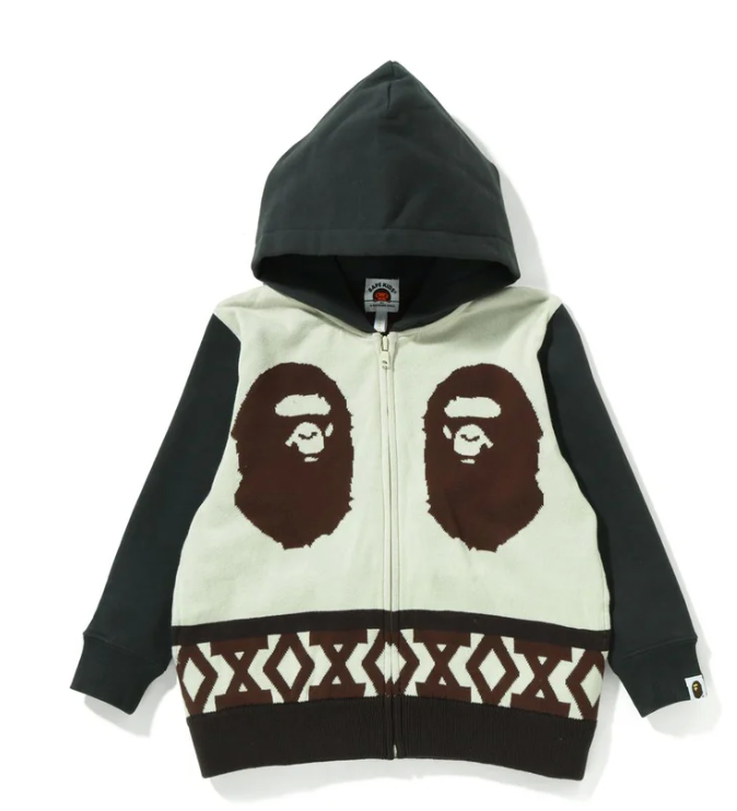 Bape Kids Ape Head Knit Body Zip Hoodie Charcoal Size 140 K