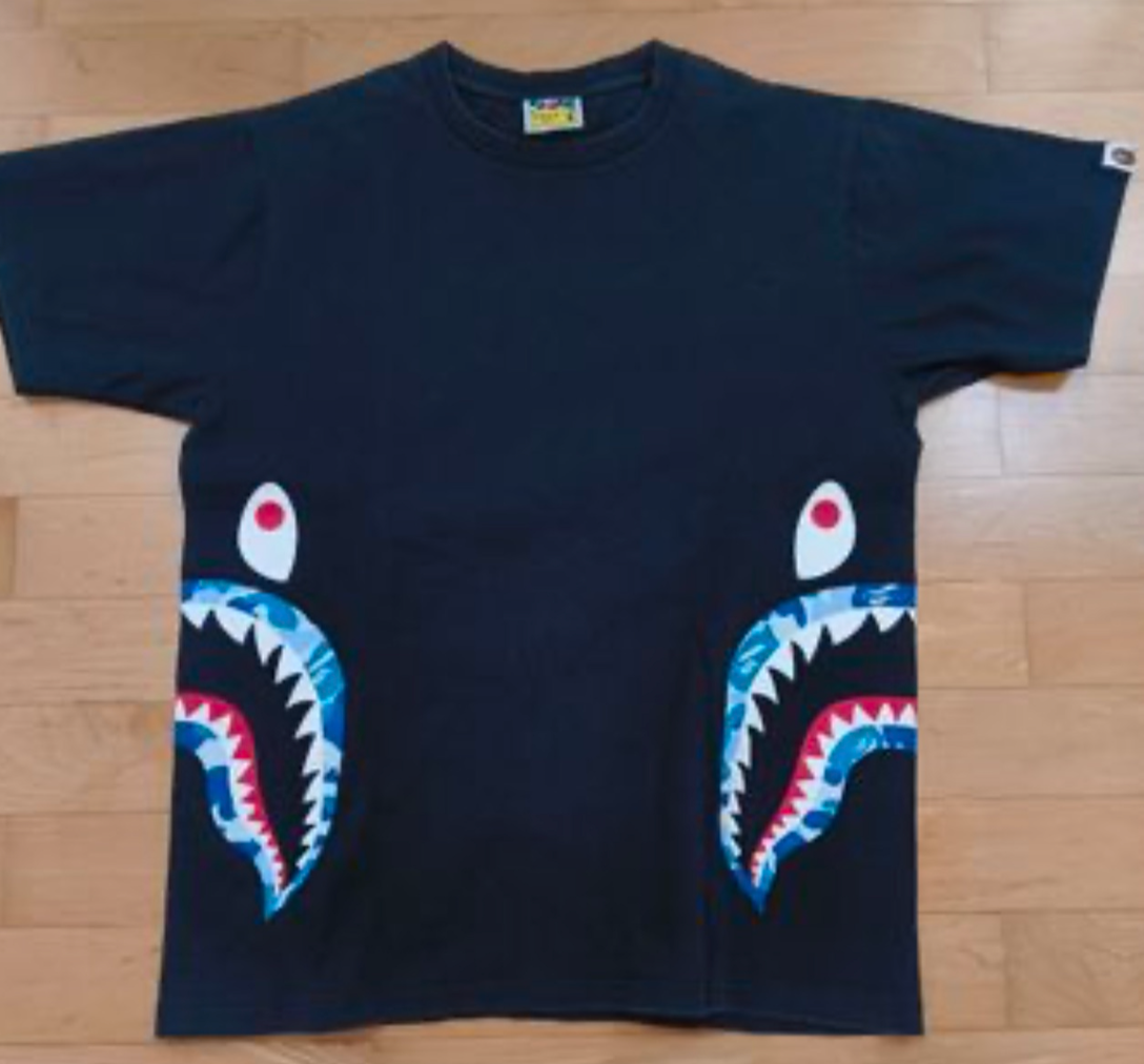 Bape Kids ABC Camo Side Shark Tee Black & Blue Size 120 K