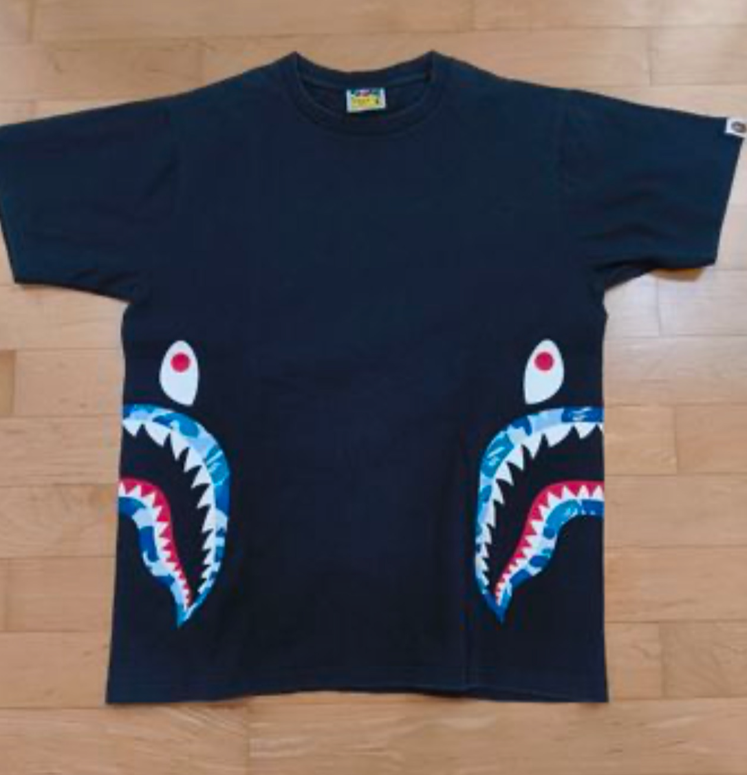 Bape Kids ABC Camo Side Shark Tee Black & Blue Size 110 K