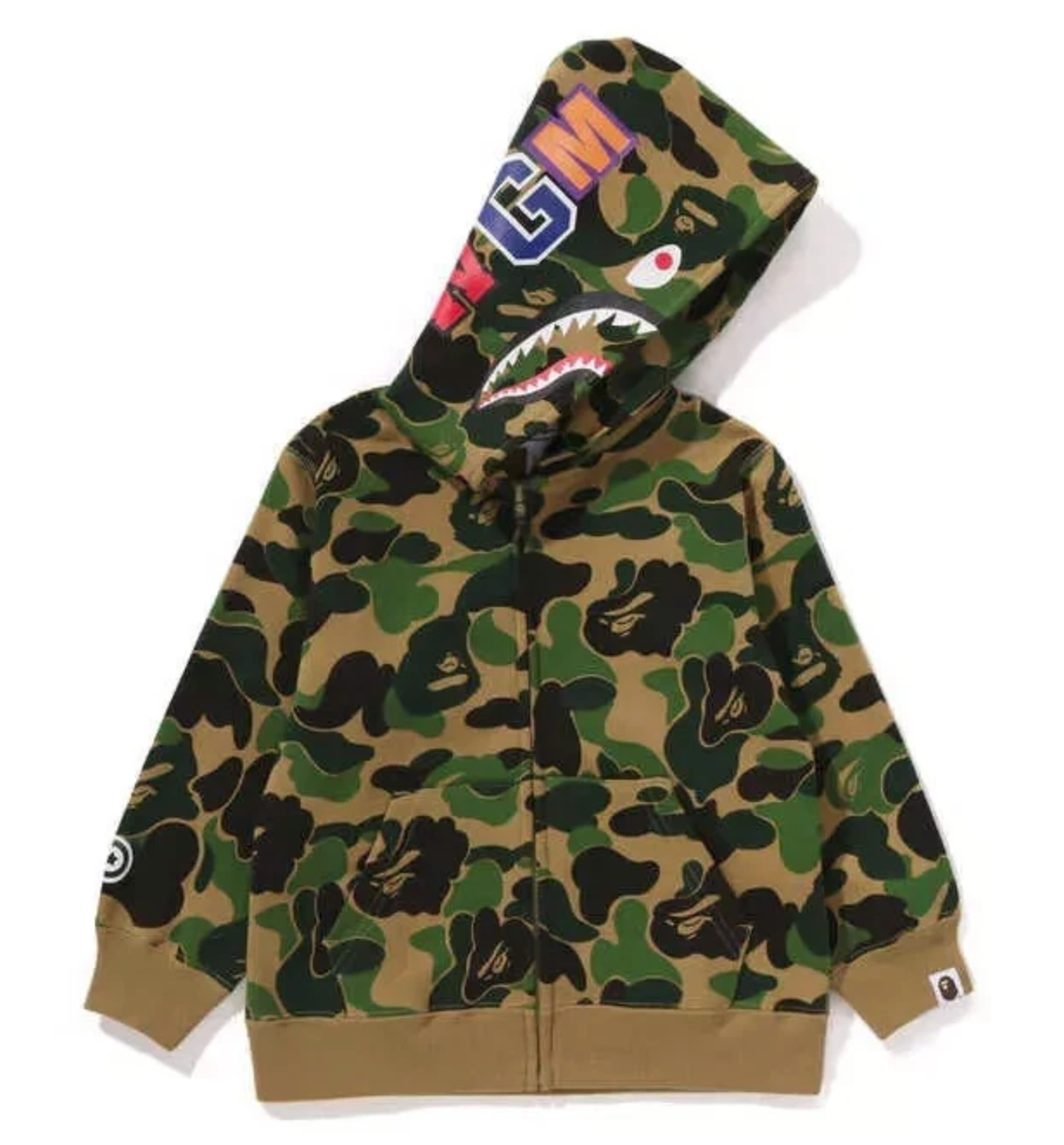 Bape Kids ABC Green Camo Shark Pullover Hoodie Size 90