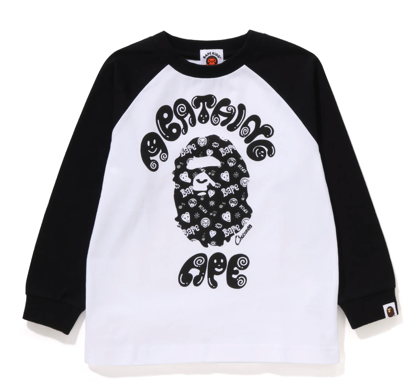 Bape Kids X Chocomoo College L/S Tee Black White Shirt Size 100 K