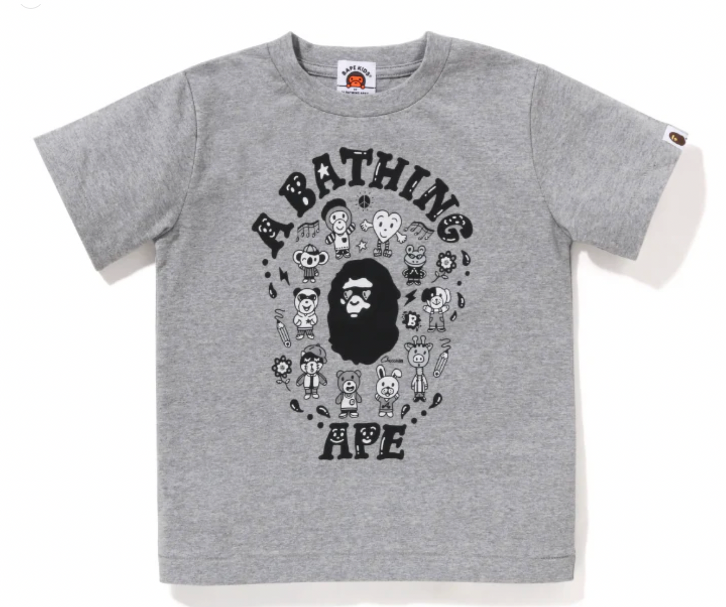 Bape Kids X Chocomoo Grey College T-Shirt Size 100