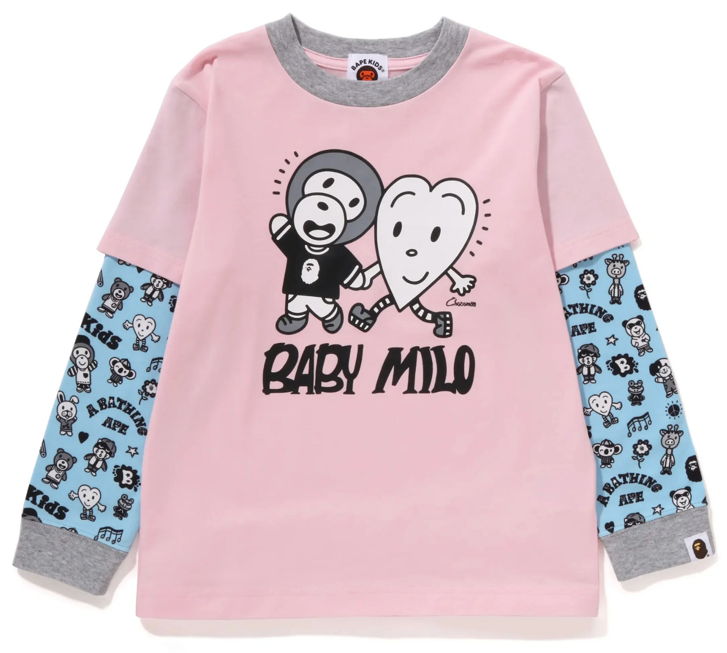 Bape Kids x Chocomoo Milo Friends Layered L/S Tee Pink Size 110 K