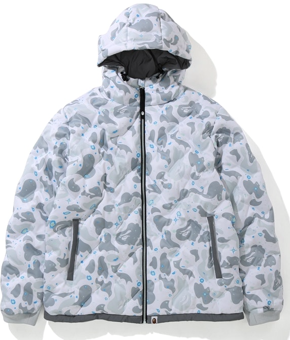 Bape Space Camo White Hooded Down Puffer Jacket Size Large