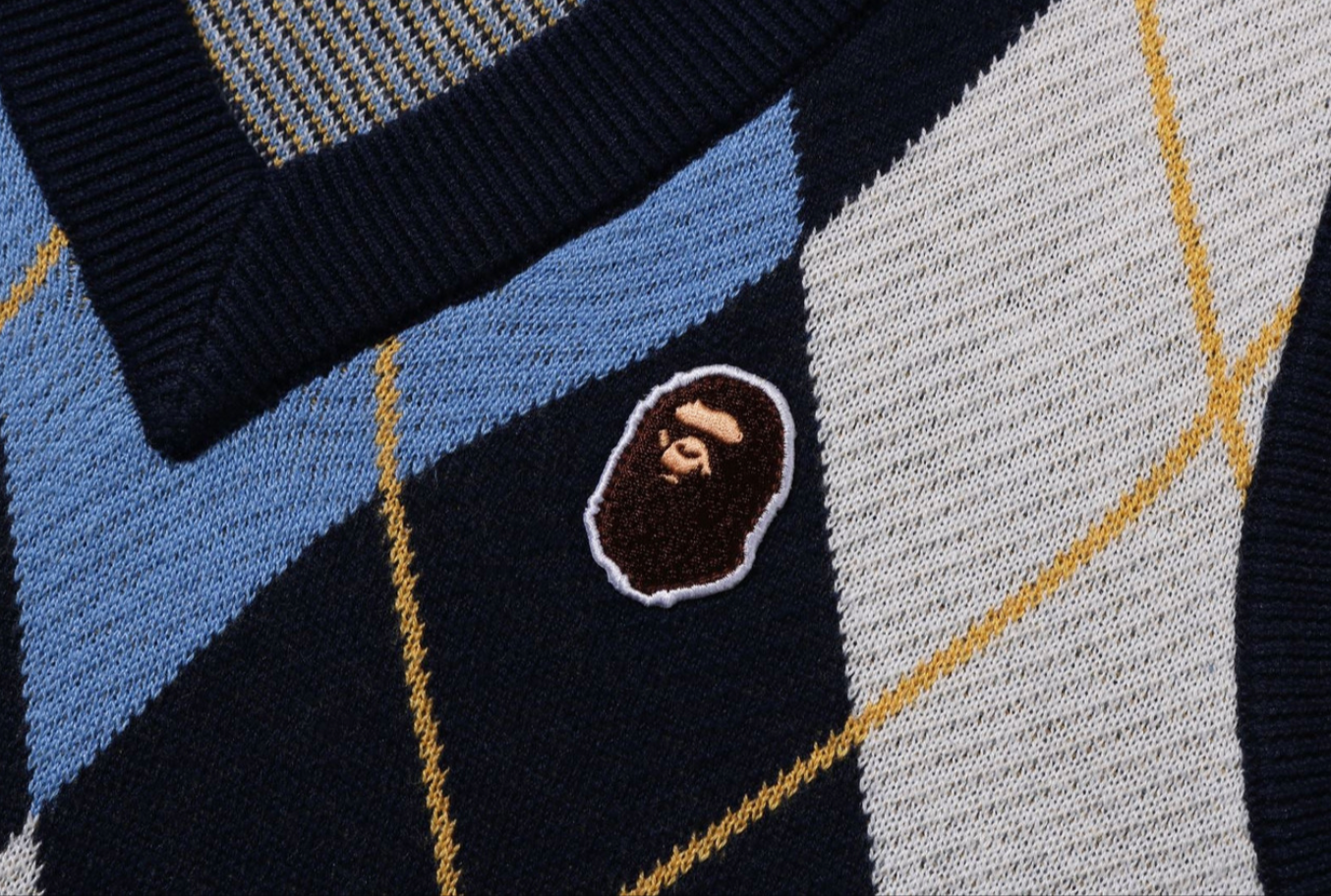 Bape Ape Head Patch Argyle Knit Vest Navy SIze 130 K
