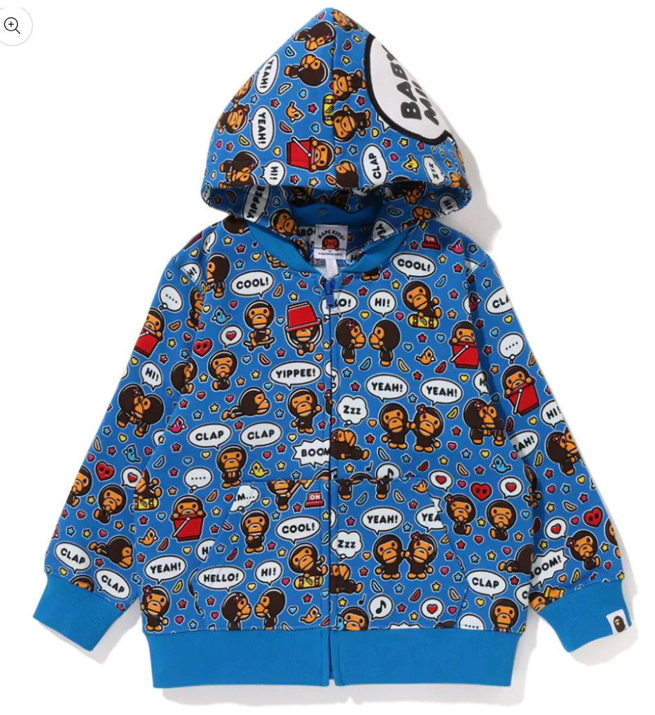 Bape Kids Baby Milo Speech Balloon Detachable Zip Hoodie Blue Size 110 K