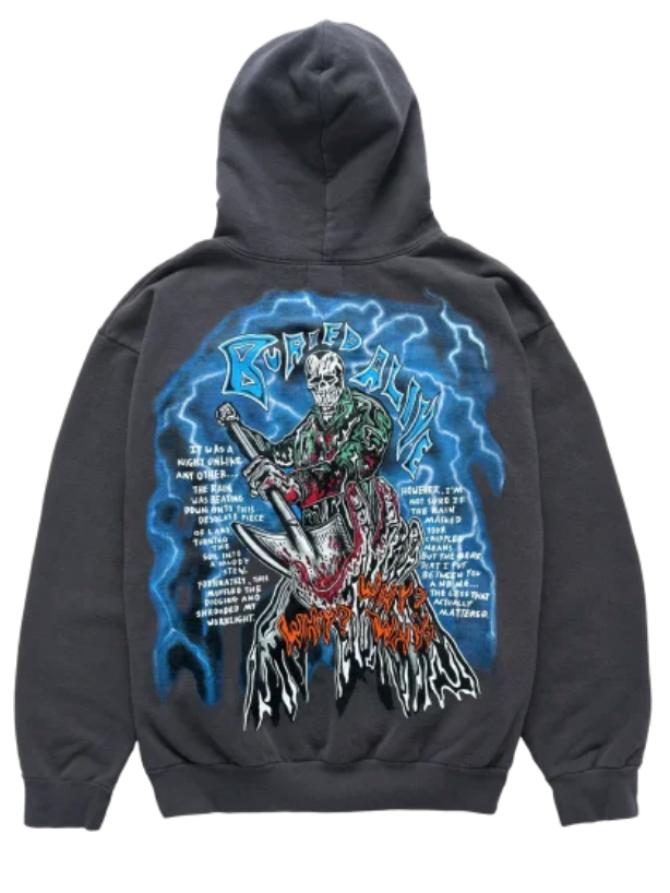 NEW Warren Lotas Exclusive 'Buried Alive' Black Stonewashed Pullover Hoodie XXL