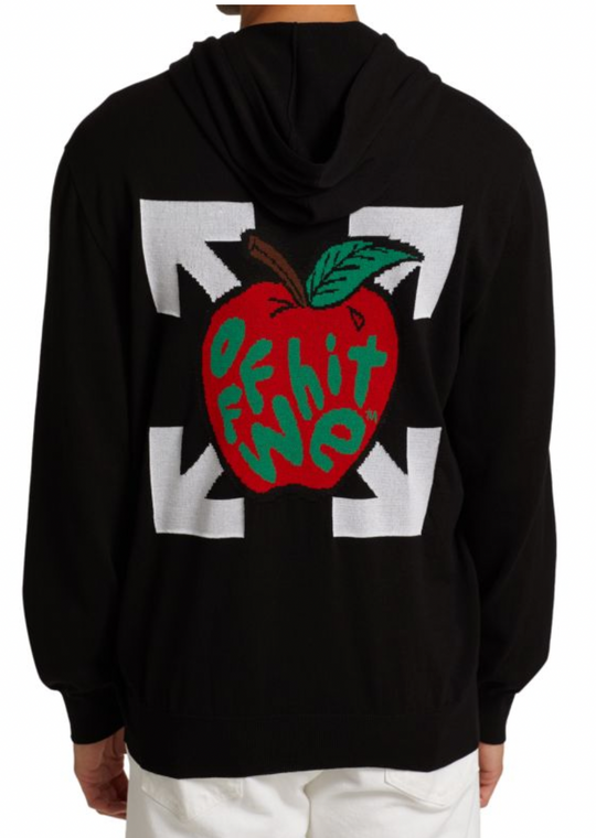 Off-White Made In Italy Apple Knit Logo Pullover Hoodie Black MD