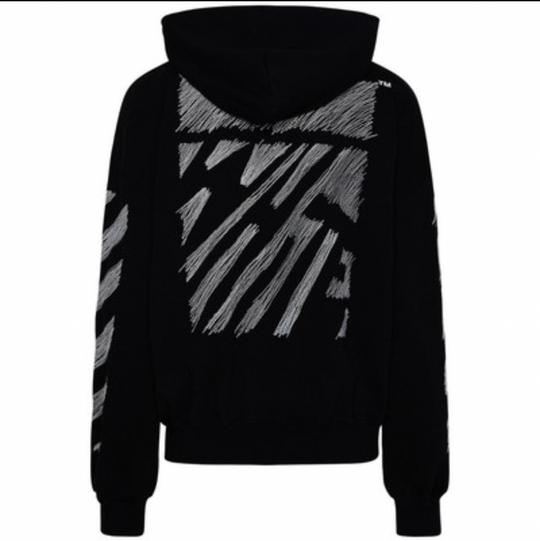 OFF-WHITE Scribble Diagonal Boxy Black Pullover Hoodie MD