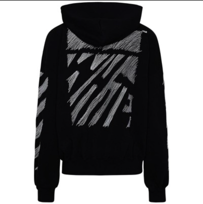 OFF-WHITE Scribble Diagonal Boxy Black Pullover Hoodie MD