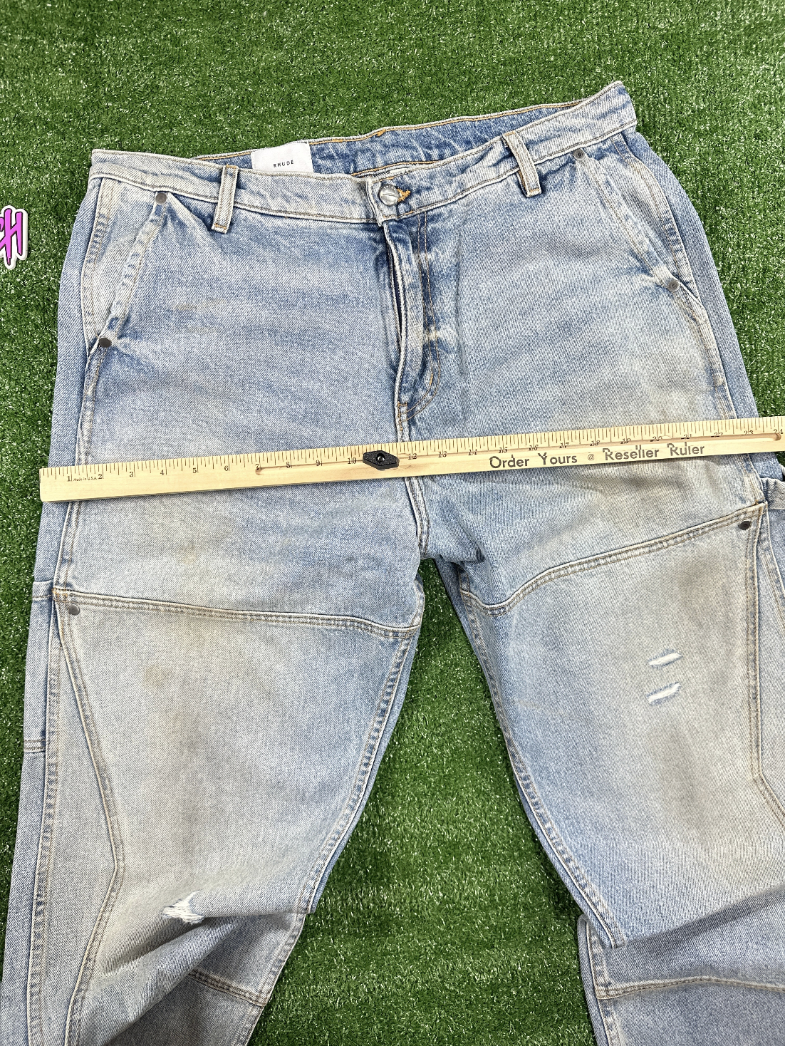 RHUDE Authentic Reza Denim Double Knee Indigo Pants Mens Size XL MSRP:$975.00