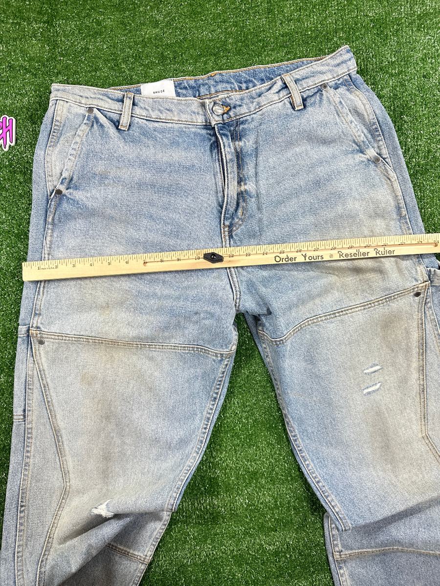RHUDE Authentic Reza Denim Double Knee Indigo Pants Mens Size XL MSRP:$975.00